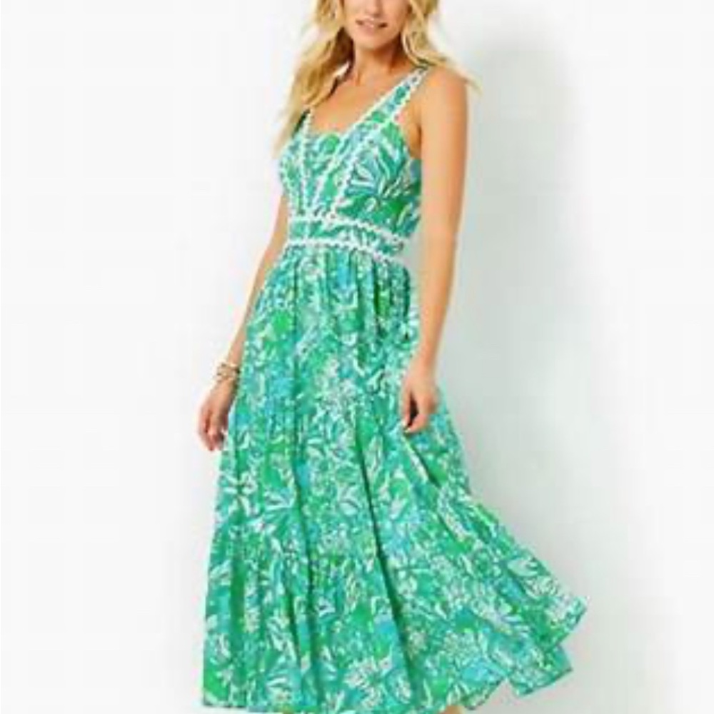 Lilly Pulitzer Midi Dress Botanical Green Safari Sangria